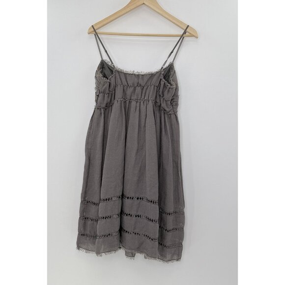 Max Studio Linen Nylon Blend Babydoll Dress Sz L‎ Frayed Edge Boho Y2K Vibes - Picture 2 of 11